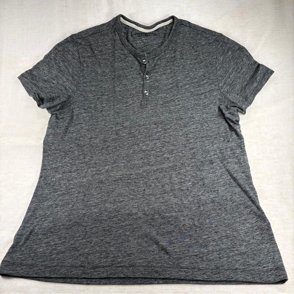 Banana Republic Vintage Tee Men's Gray Linen Henley Short Sleeve T-Shirt Size L